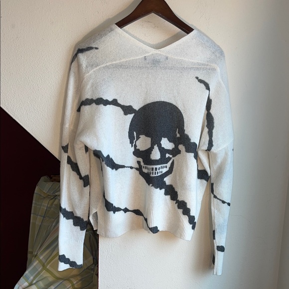 Skull Cashmere White Skull Tie Dye Open Front Cardigan Sweater XS - Picture 3 of 6